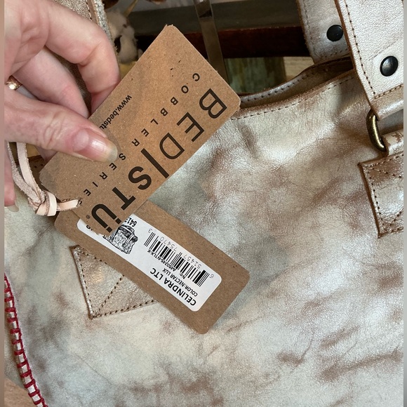 NWT Bed Stu Leather Celindra Shoulder Tote Bag Nectar Lux Red Stitch Retail $305 - Picture 2 of 11